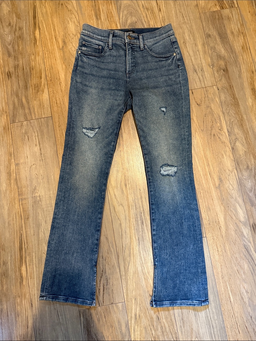 Express Women's Distressed Straight-Leg Jeans - Blue